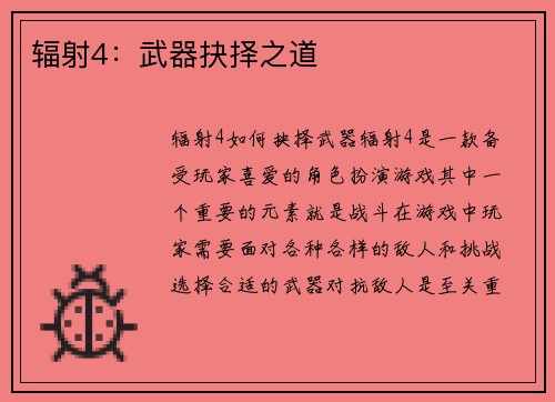 辐射4：武器抉择之道